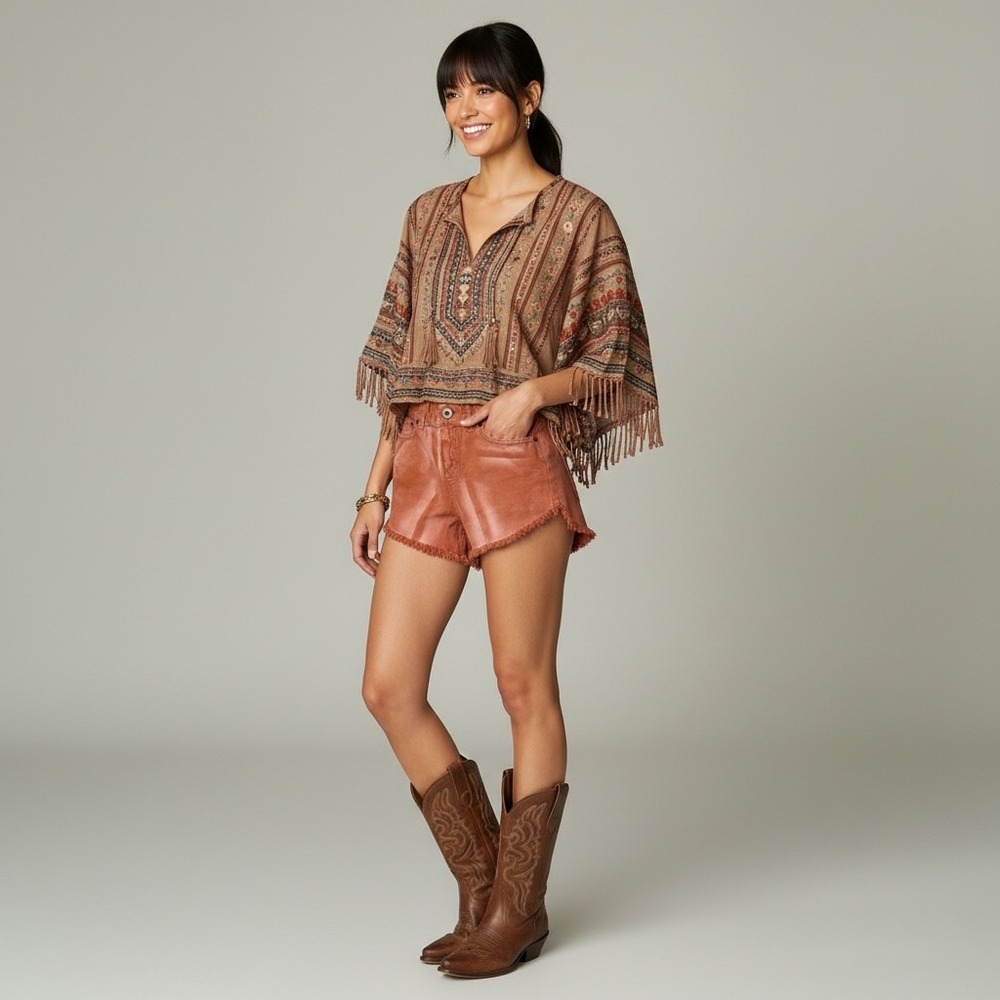 Free People FP Jeans Cutoff Denim Shorts 26 Orange Boho Festival‎ Western Casual